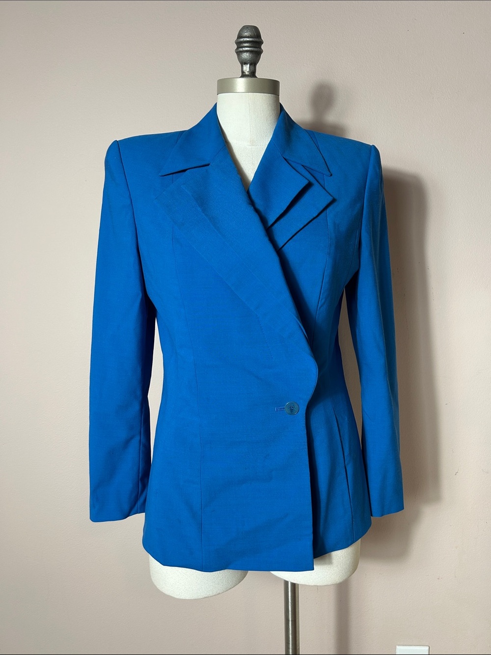 VTG wool blend Women's Bright Blue Tailored Blazer Jacket size S 80s 90s